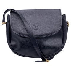 Gucci Vintage Black Leather Flap Shoulder Bag Messenger (sac à bandoulière en cuir noir)