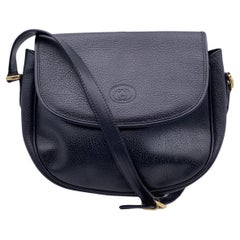 Gucci Vintage Schwarz Leder Klappe Umhängetasche Messenger