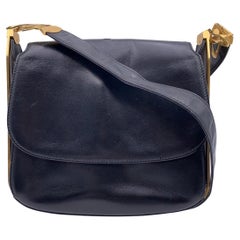 Gucci Vintage Black Leather Flap Structured Shoulder Bag