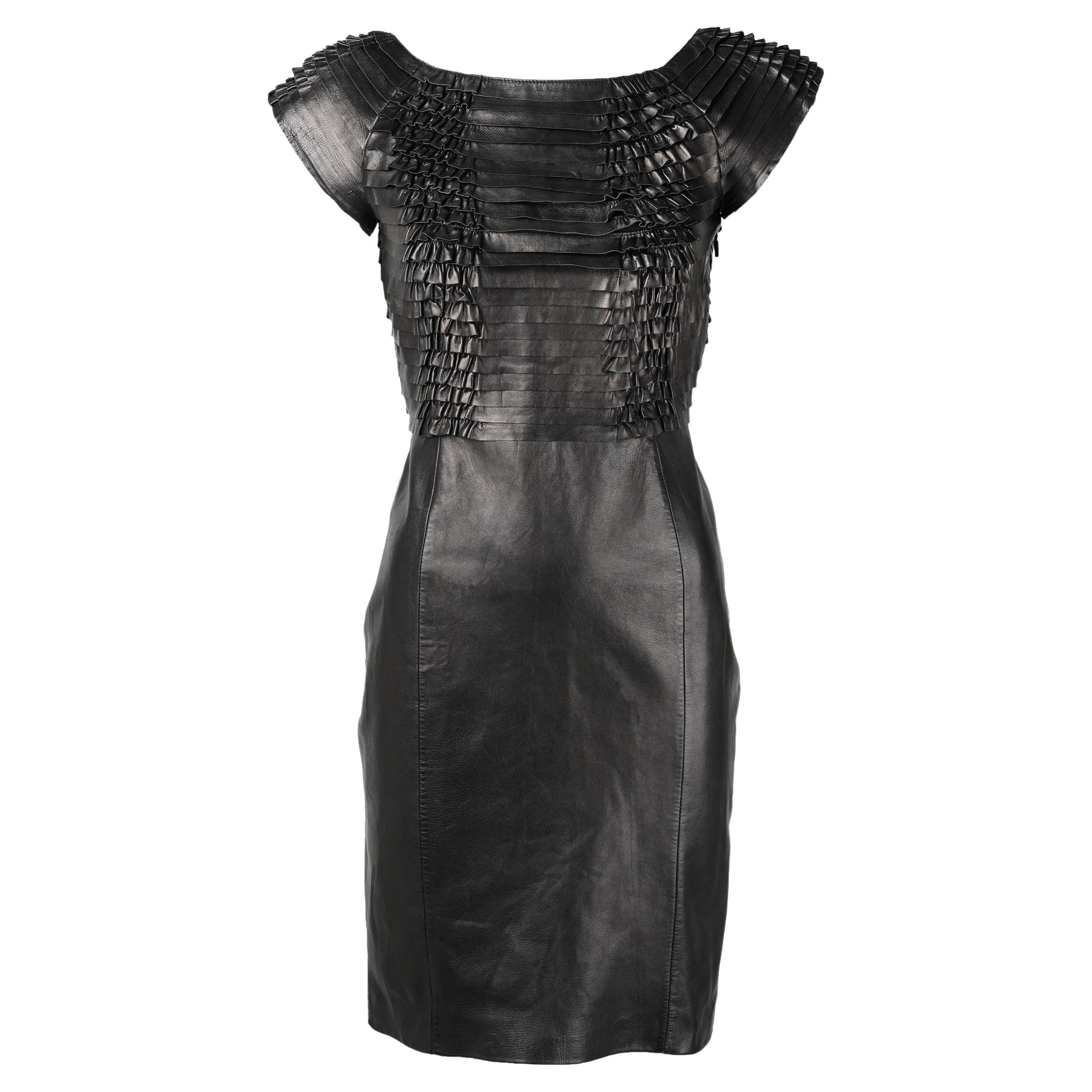Gucci Vintage Schwarzes Lederrüschenkleid von Frida Giannini, IT 40