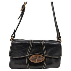 Gucci Vintage Black Leather GG Buckle Detail Mini Bag