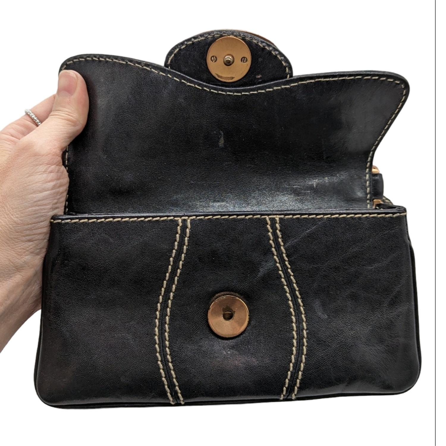 Gucci Vintage Black Leather GG Buckle Detail Shoulder Bag 124259 1