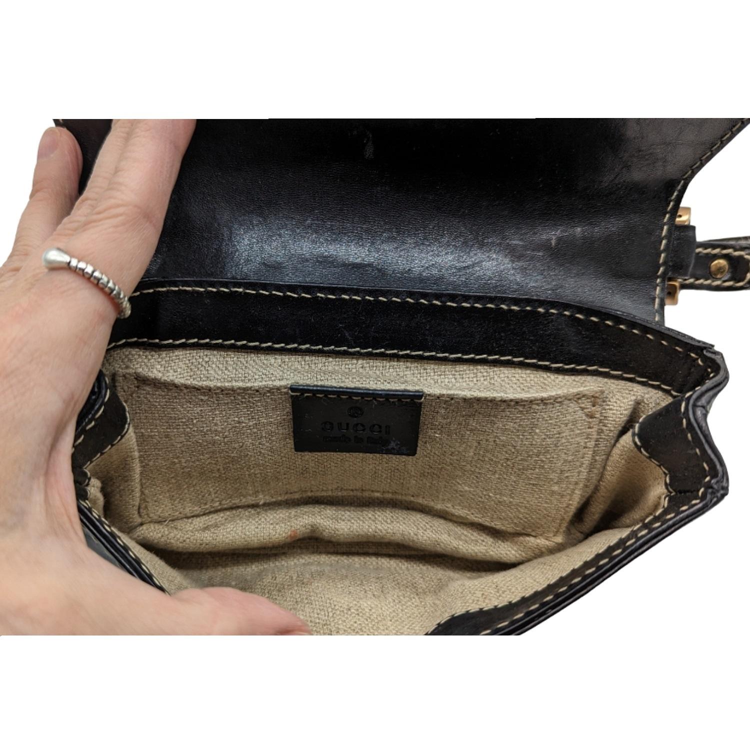 Gucci Vintage Black Leather GG Buckle Detail Shoulder Bag 124259 2