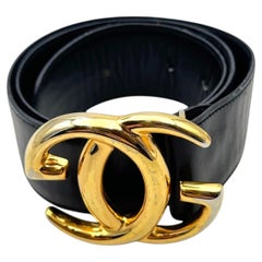 Gucci Vintage Black Leather GG Logo Gold Metal Buckle Size