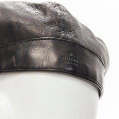 GUCCI Vintage black leather GG monogram lined newsboy hat  M