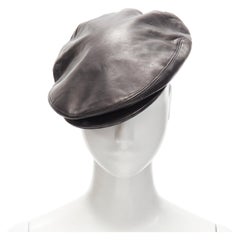 GUCCI Vintage black leather GG monogram lined newsboy hat  M