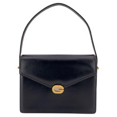 Gucci Vintage Black Leather Gold G Logo Clasp Shoulder Bag