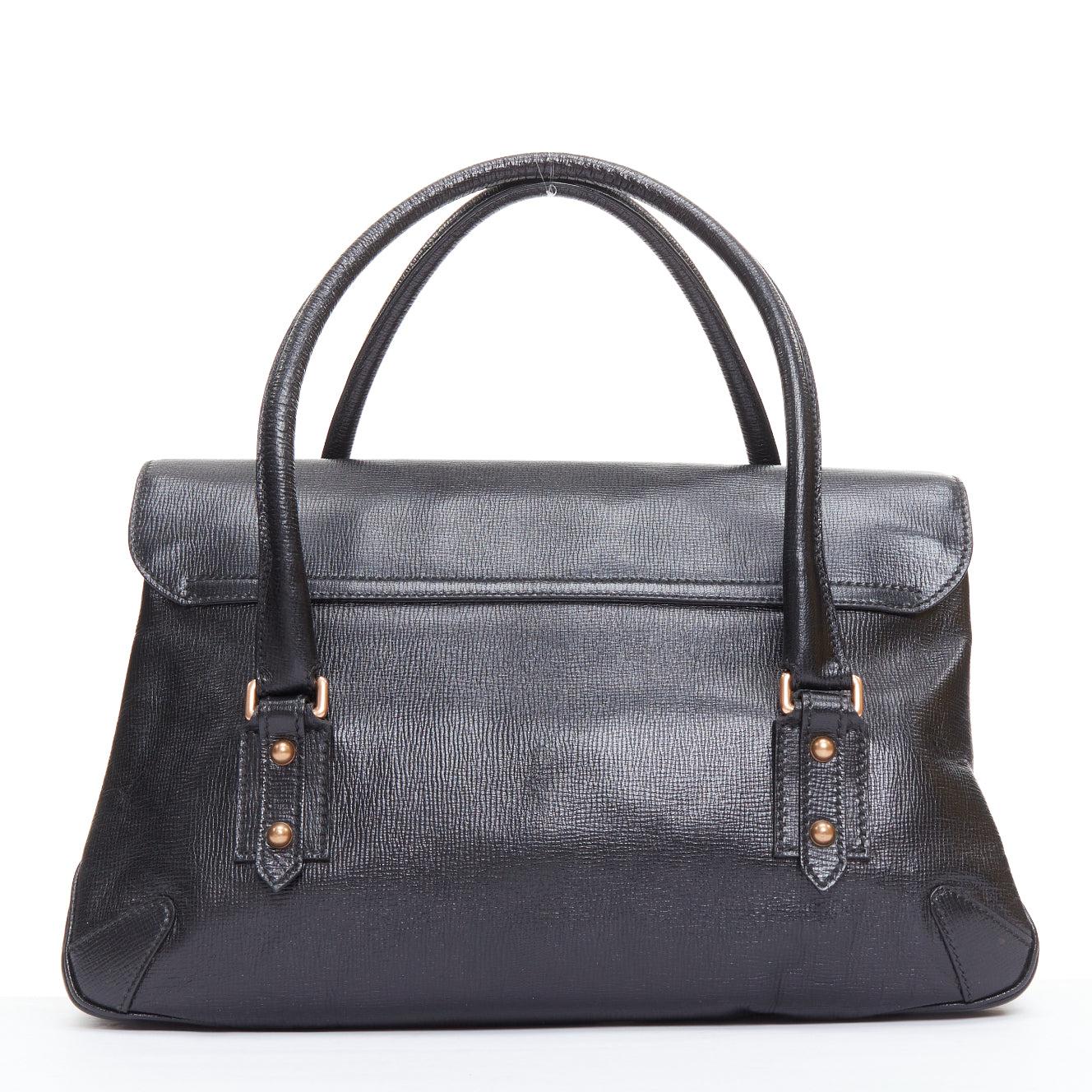 Women's GUCCI Vintage black leather gold horsebit chain tote bag