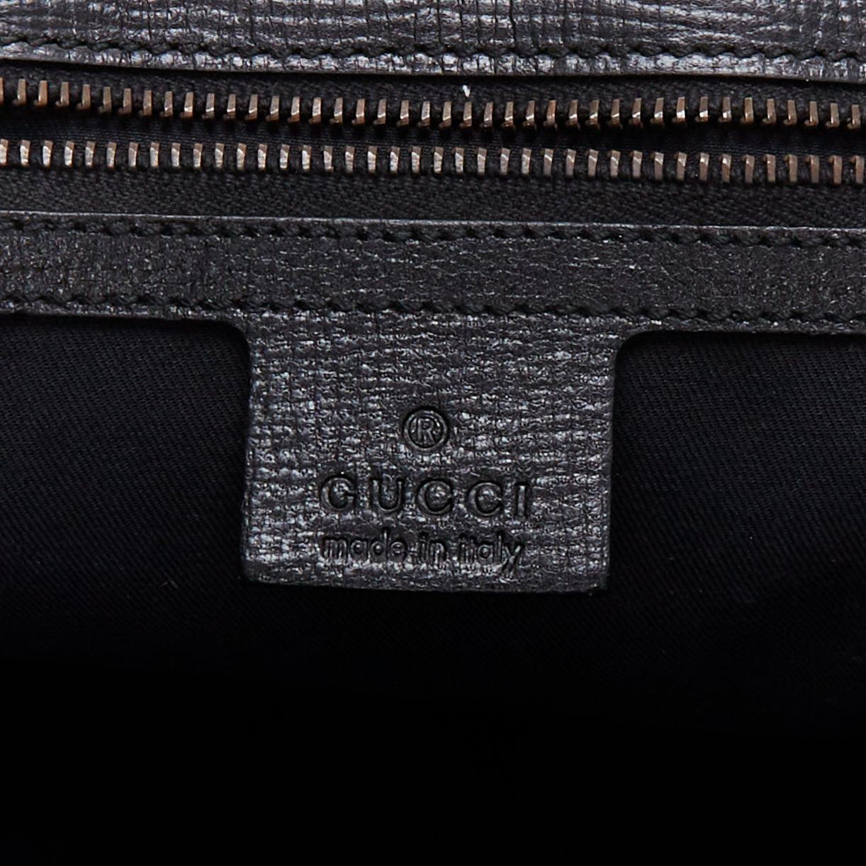 GUCCI Vintage black leather gold horsebit chain tote bag 4