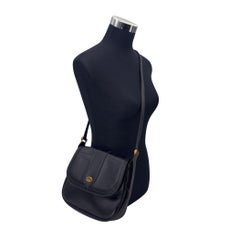 Gucci Vintage Black Leather Gold Logo Shoulder Crossbody Bag