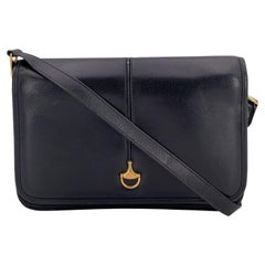 Gucci Vintage Black Leather Gold Metal Horsebit Shoulder Bag