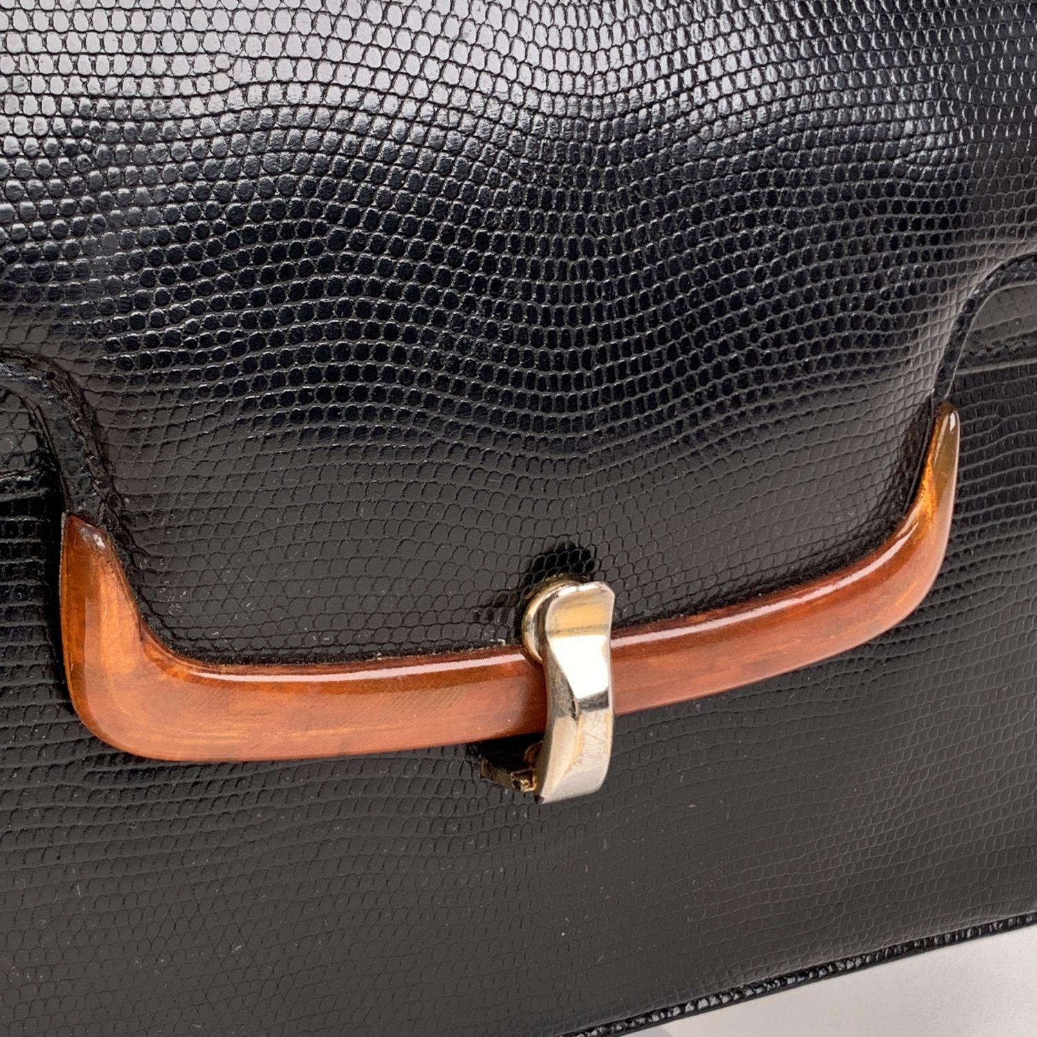 Gucci Vintage Black Leather Handbag Bakelite Top Handle Bag In Excellent Condition In Rome, Rome