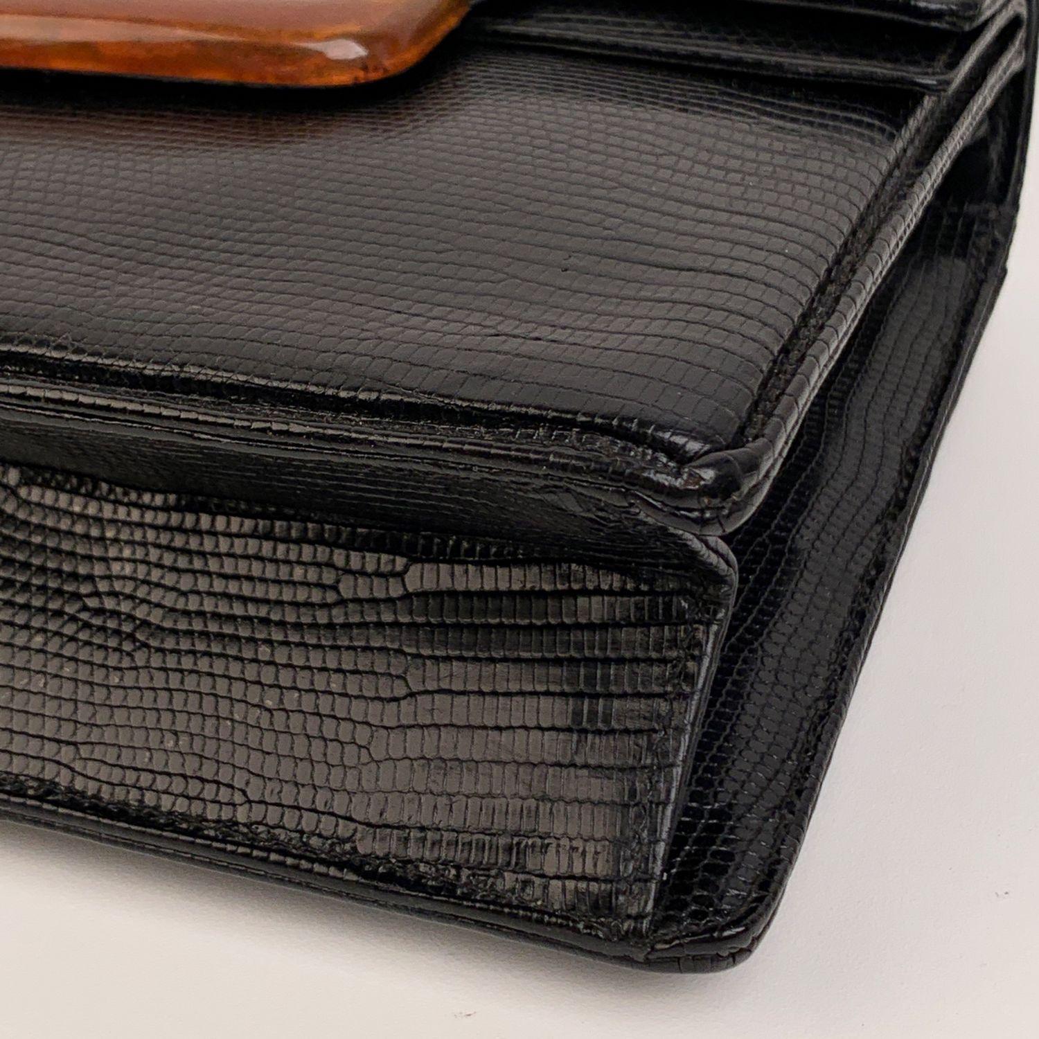 Women's Gucci Vintage Black Leather Handbag Bakelite Top Handle Bag