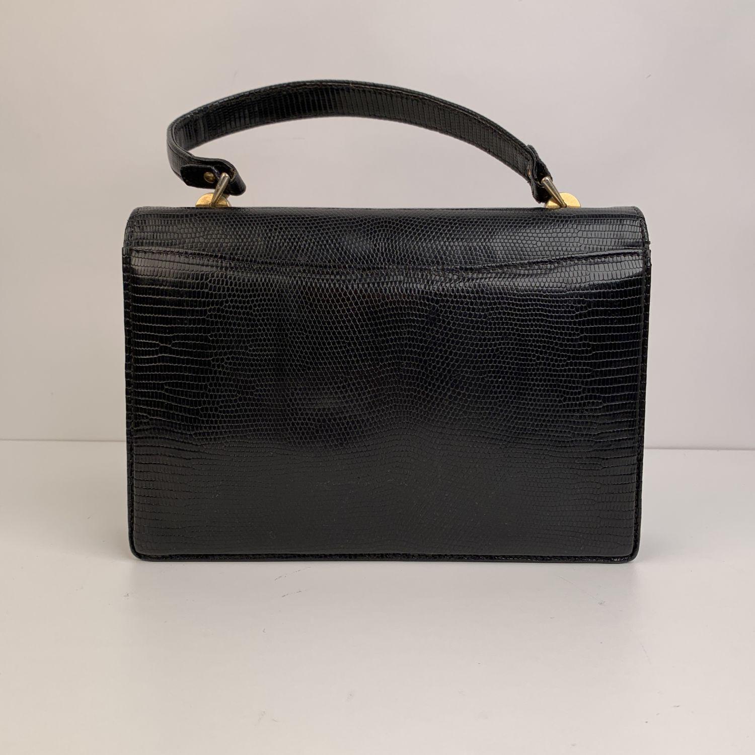 Gucci Vintage Black Leather Handbag Bakelite Top Handle Bag 2