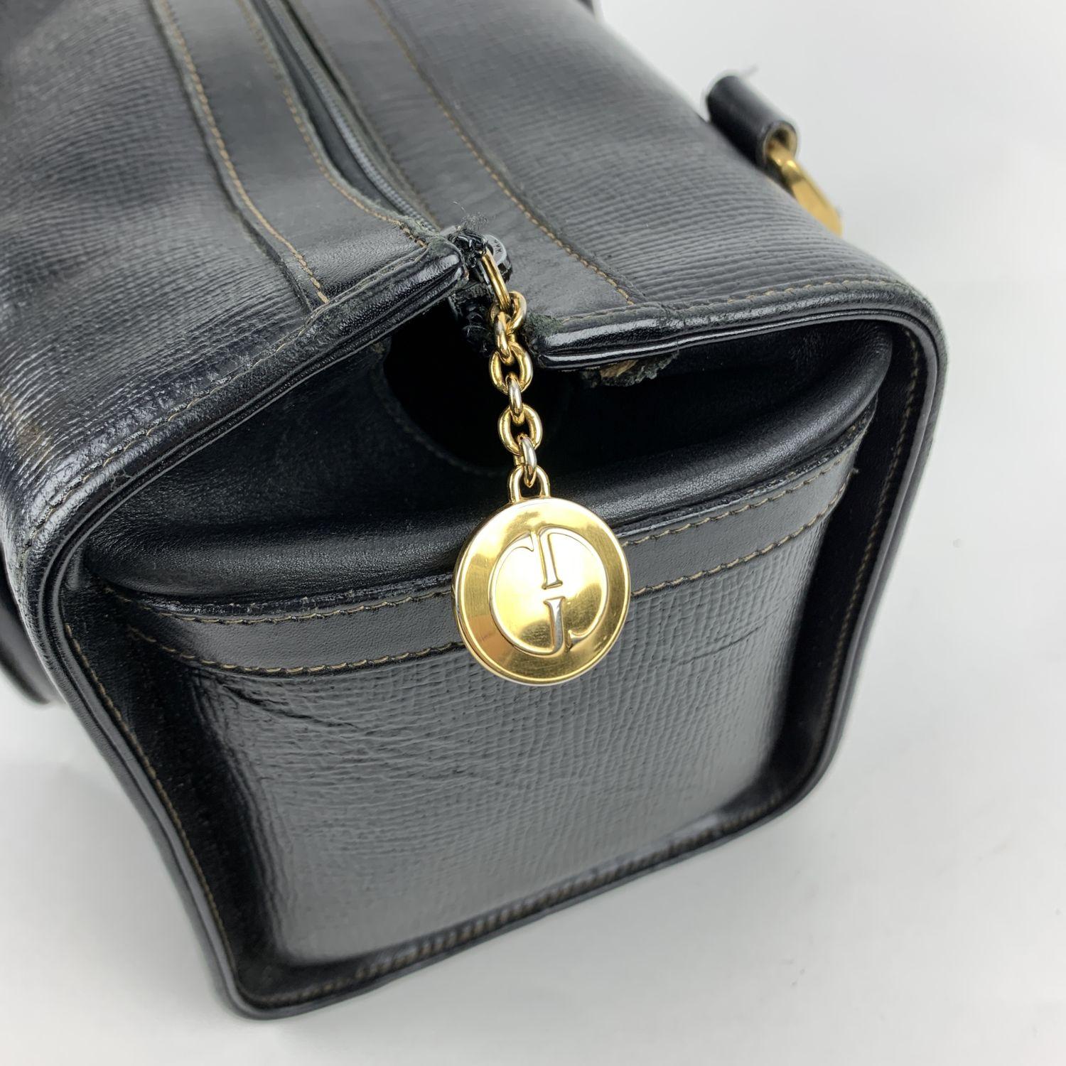 Gucci Vintage Black Leather Handbag Satchel Top Handles Bag 1