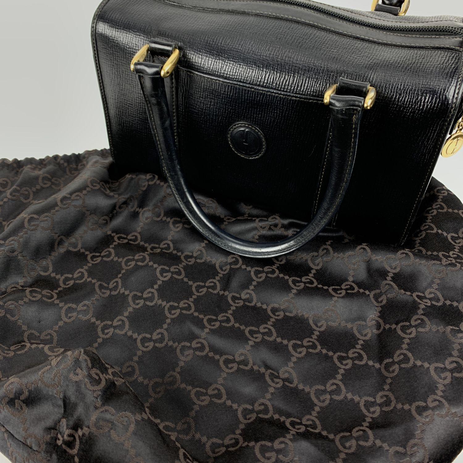 Gucci Vintage Black Leather Handbag Satchel Top Handles Bag 3