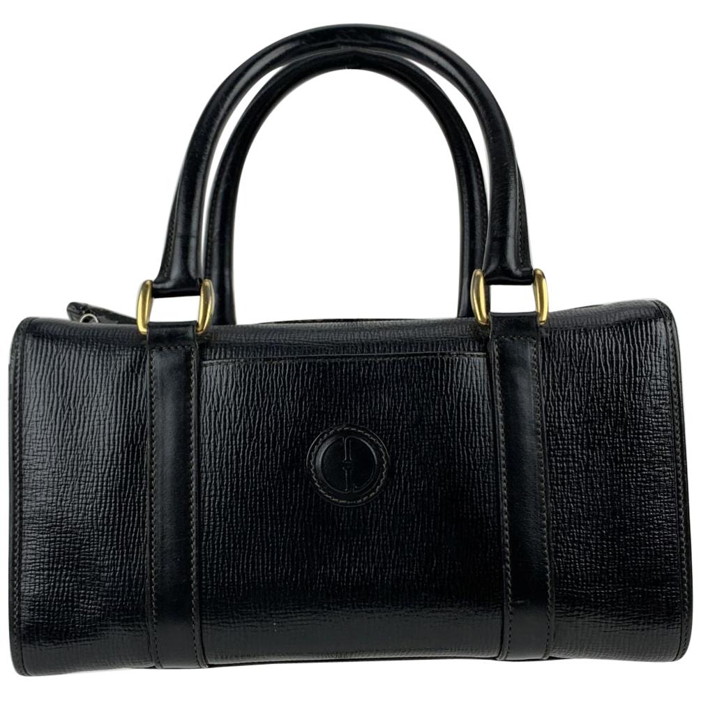 Gucci Vintage Black Leather Handbag Satchel Top Handles Bag