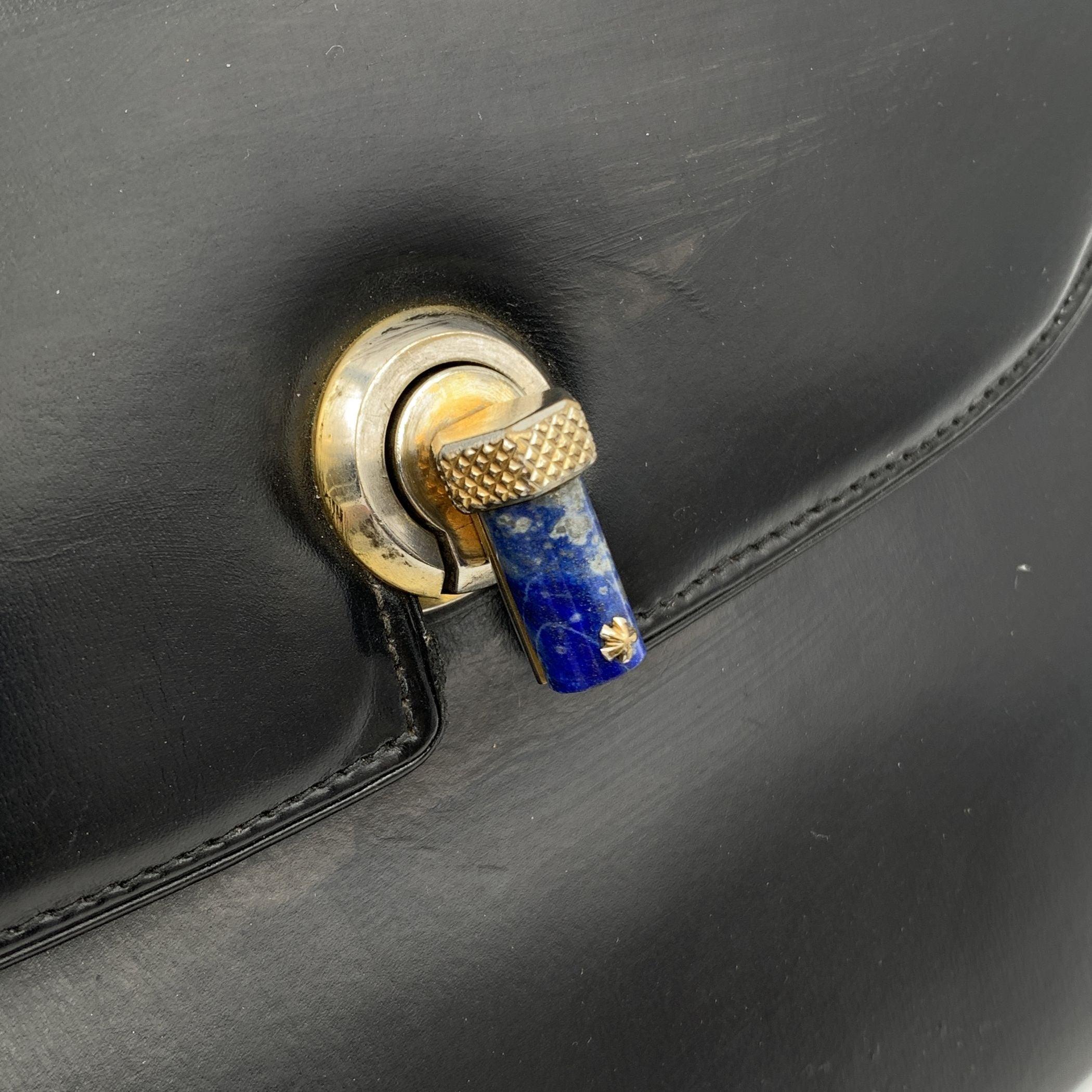 Gucci Vintage Black Leather Handbag Satchel with Lapis Closure 1