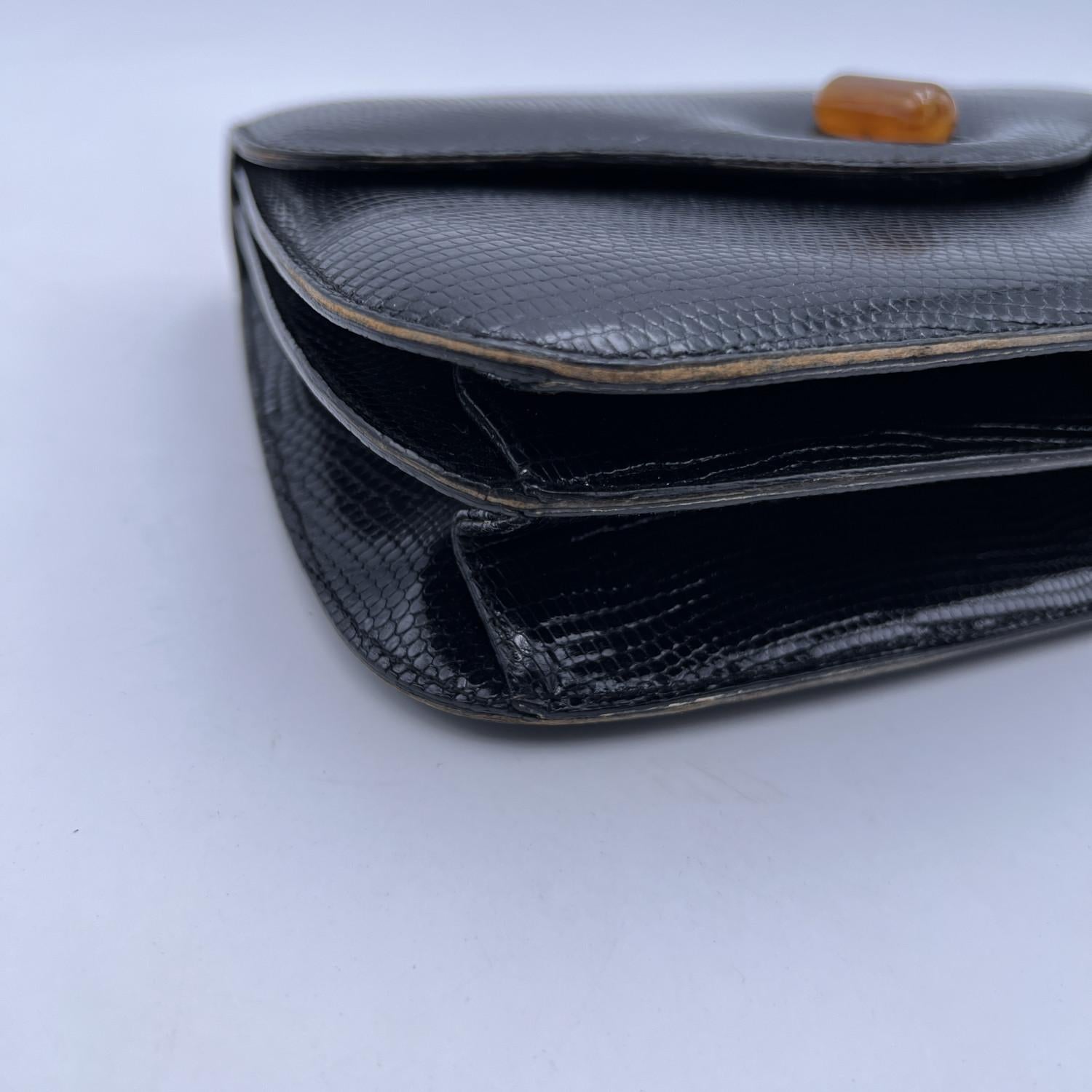 Gucci Vintage Black Leather Handbag with Lucite Handle 4