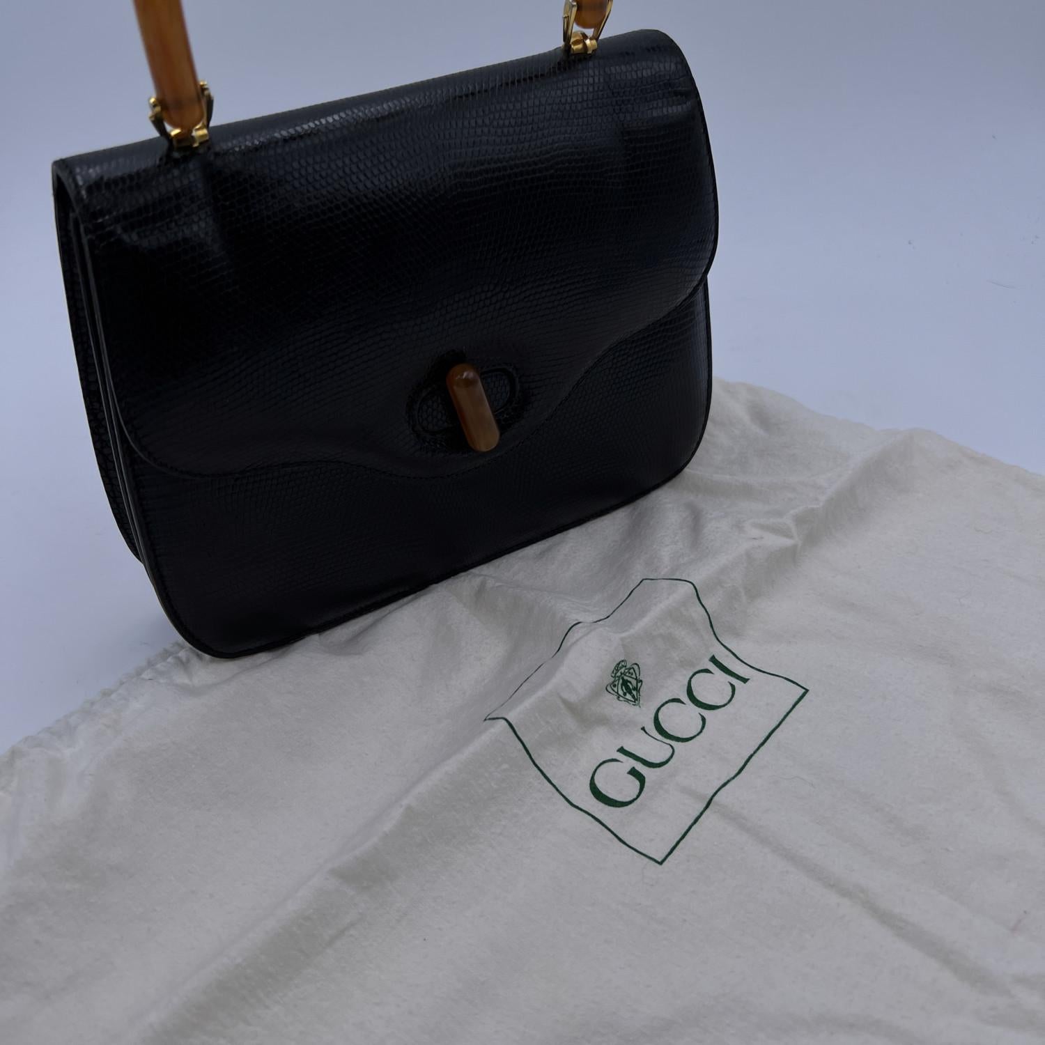 Gucci Vintage Black Leather Handbag with Lucite Handle 1
