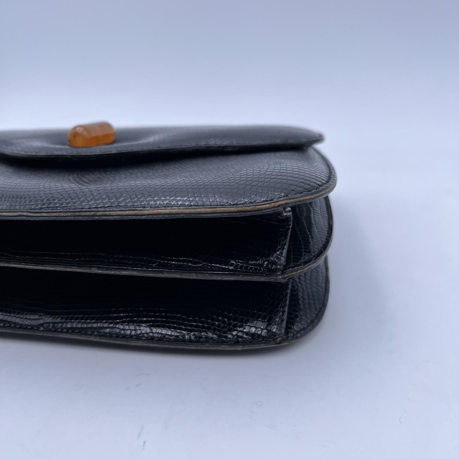 Gucci Vintage Black Leather Handbag with Lucite Handle 3