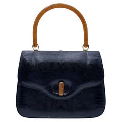 Gucci Vintage Black Leather Handbag with Lucite Handle