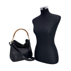 Gucci Vintage Black Leather Hobo Bamboo Handle Shoulder Bag