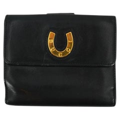 Gucci Vintage Black Leather Horseshoe Double Compartment Wallet