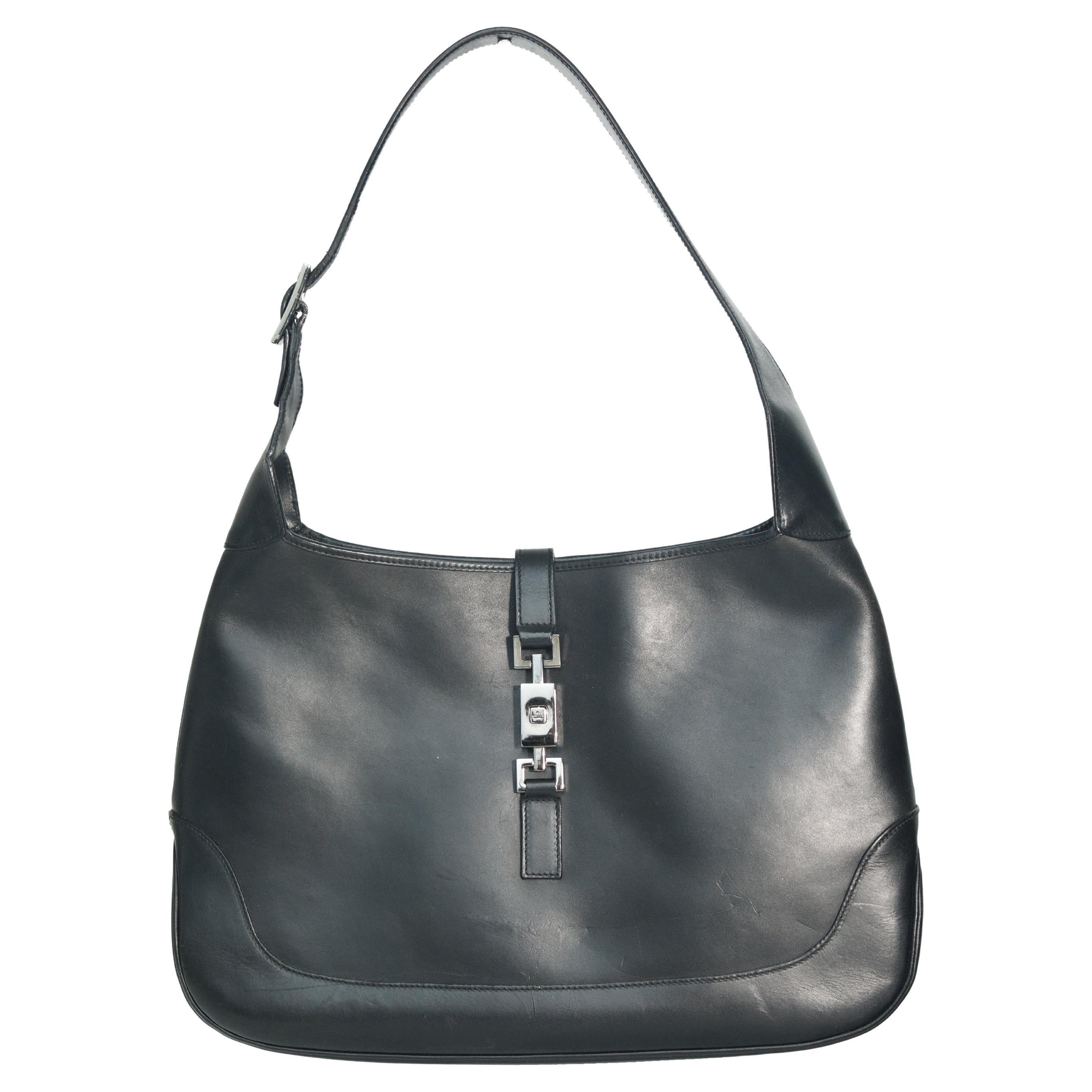 Gucci Vintage Black Leather Jackie Shoulder Bag For Sale