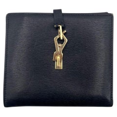 Gucci Vintage Black Leather jGold Push Lock Double Side Wallet
