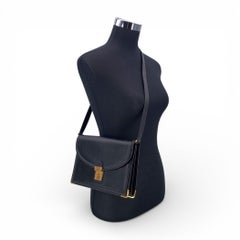 Gucci Vintage Black Leather Keylock Convertible Flap Shoulder Bag