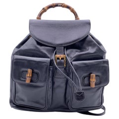Gucci Vintage Black Leather Medium Bamboo Backpack Bag