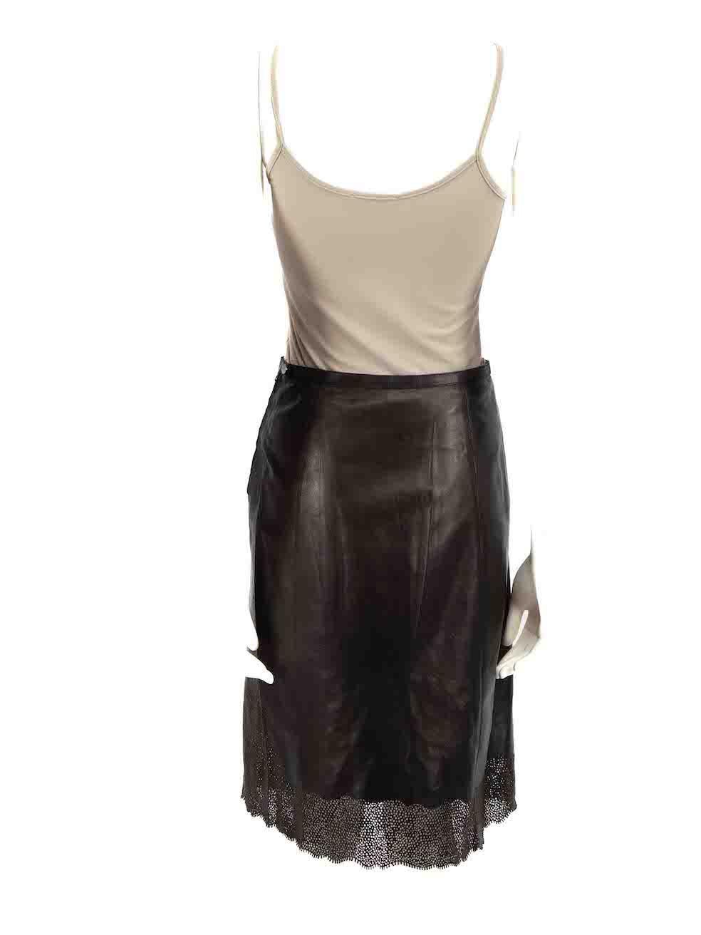 Gucci Vintage Black Leather Perforated Hem Skirt Size XS In Good Condition In London, GB