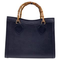 Gucci Vintage Black Leather Princess Diana Bag Bamboo Tote