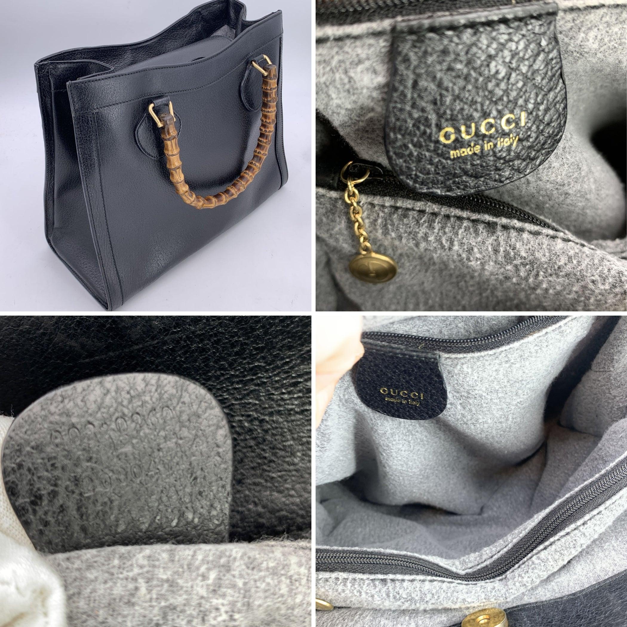 Women's Gucci Vintage Black Leather Princess Diana Bamboo Tote Bag