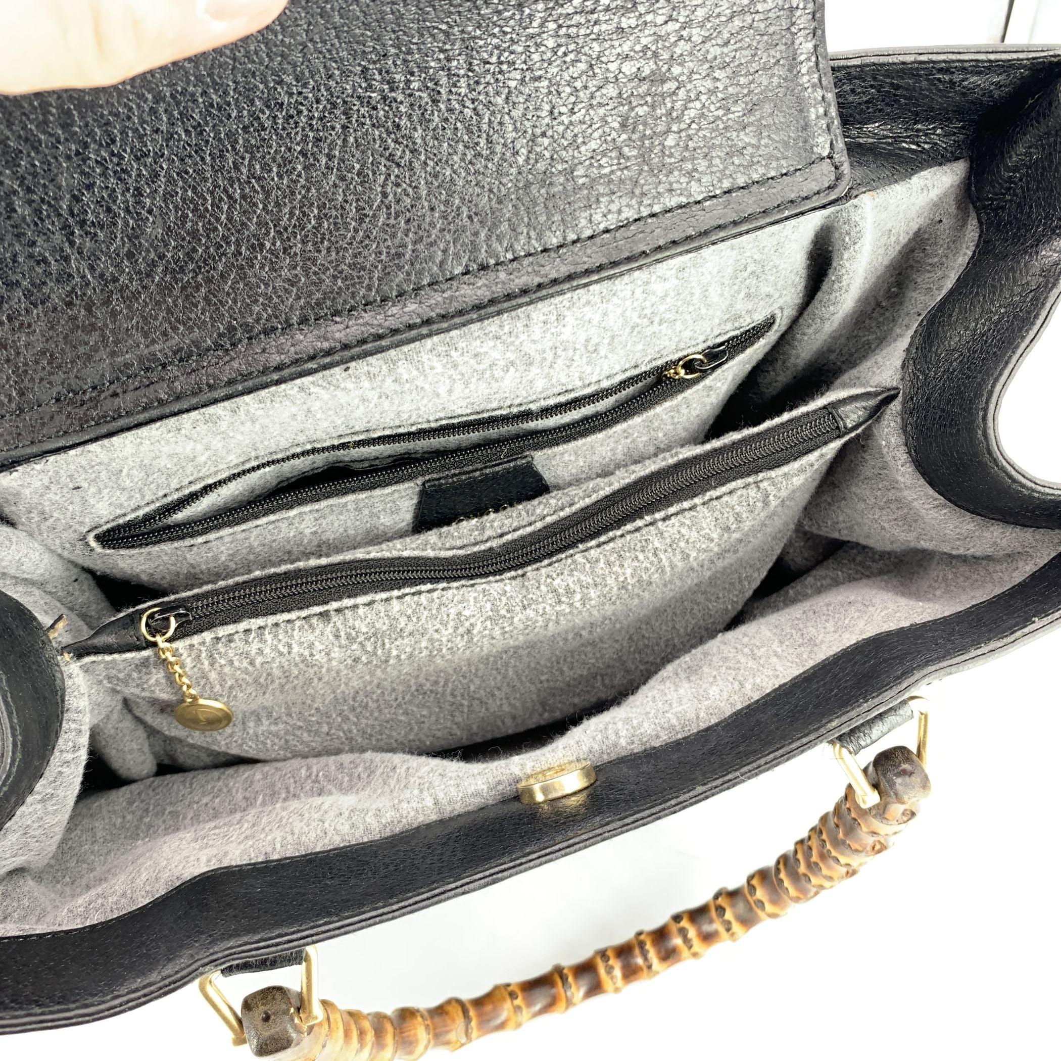 Gucci Vintage Black Leather Princess Diana Bamboo Tote Bag 1