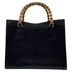 Gucci Vintage Black Leather Princess Diana Bamboo Tote Bag