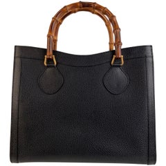 Gucci Vintage Black Leather Princess Diana Bamboo Tote