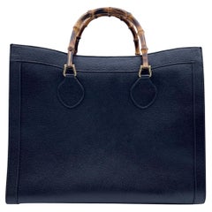 Gucci Vintage Black Leather Princess Diana XL Large Bamboo Bag
