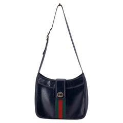 Borsa a tracolla Gucci Vintage in pelle nera della linea Sherry Web Hobo