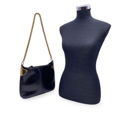 Gucci Vintage Black Leather Shoulder Bag with Chain Strap