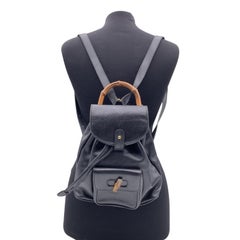 Gucci Vintage Black Leather Small Bamboo Backpack Shoulder Bag
