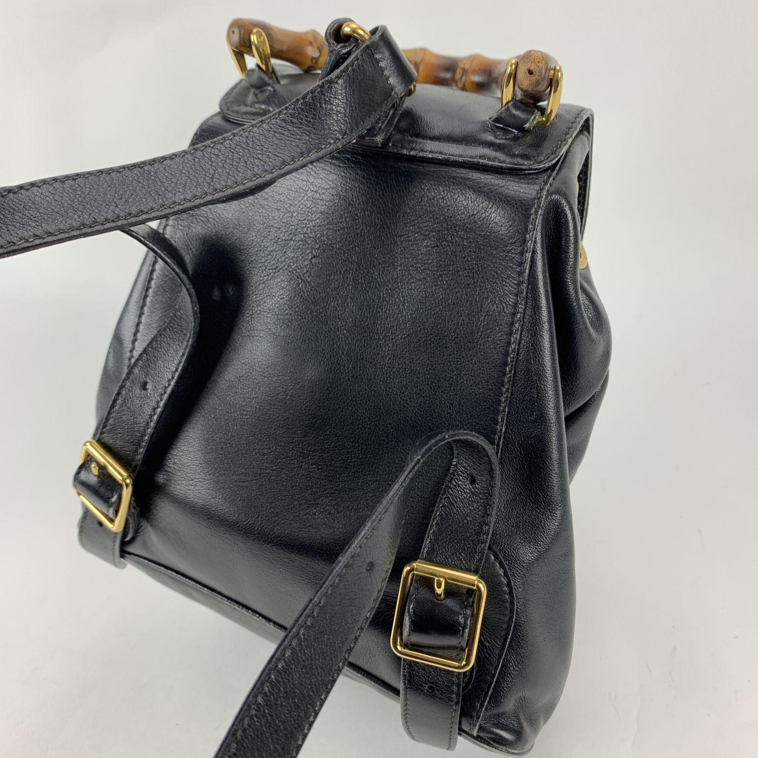 Women's Gucci Vintage Black Leather Small Bamboo Backpack Shoulder Bag