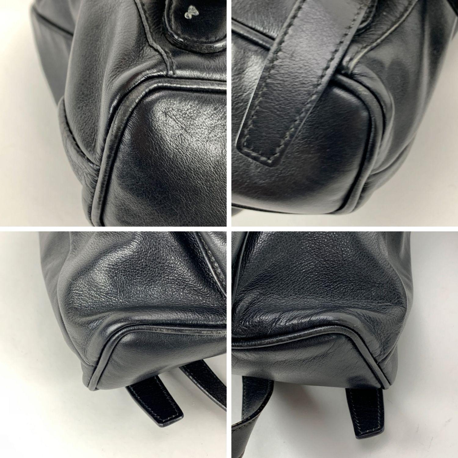 Gucci Vintage Black Leather Small Bamboo Backpack Shoulder Bag 2
