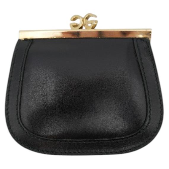 Gucci Vintage Black Leather Small GG Kiss Lock Coin Purse at 1stDibs