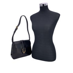 Gucci Vintage Black Leather Spur Box Shoulder Bag Handbag