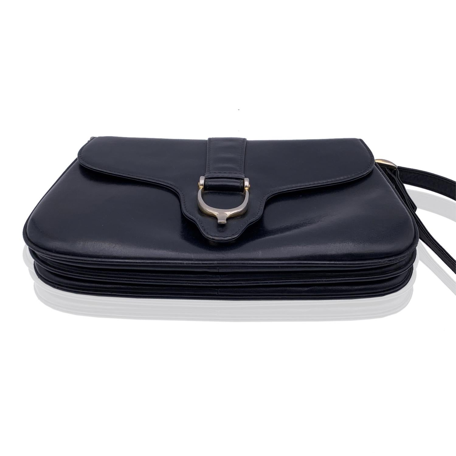 Women's Gucci Vintage Black Leather Spur Box Shoulder Bag Handbag