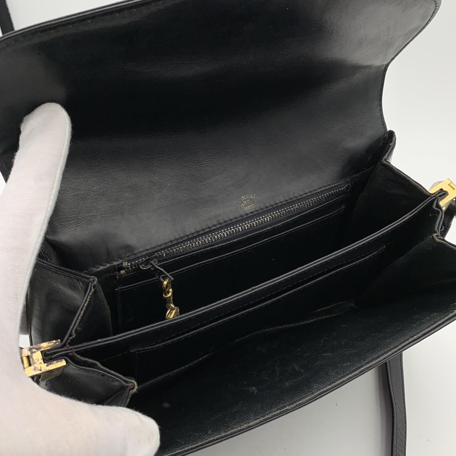 Gucci Vintage Black Leather Spur Box Shoulder Bag Handbag 1