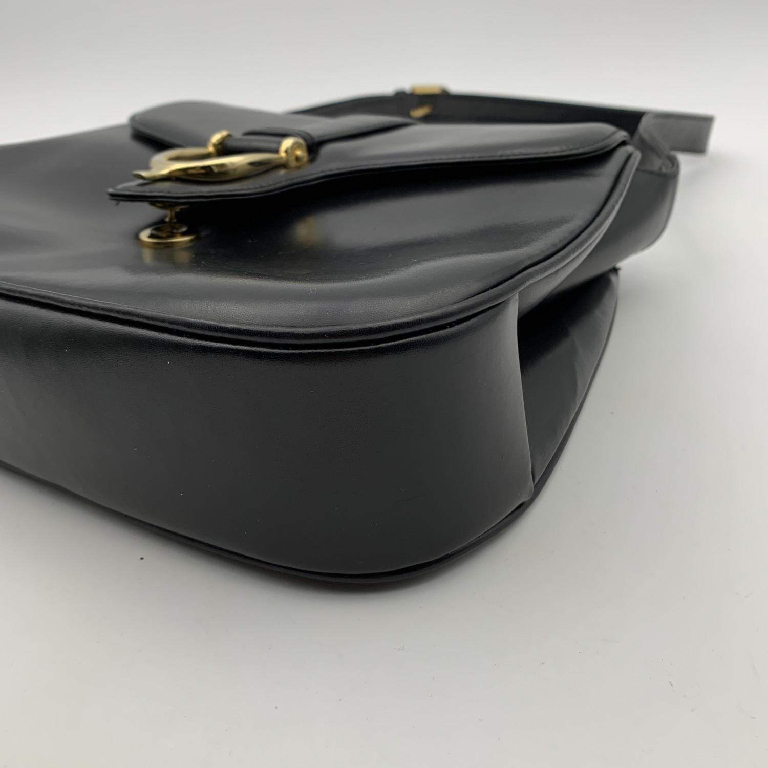 Gucci Vintage Black Leather Spur Box Shoulder Bag Handbag 4