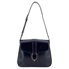 Gucci Vintage Black Leather Spur Box Shoulder Bag Handbag